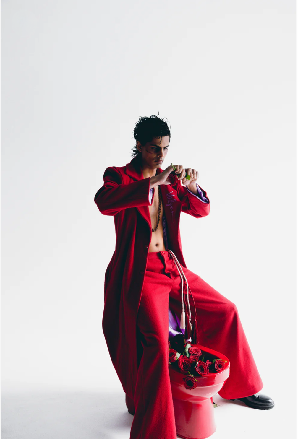 VALENCE SIGNATURE RED WOOL TROUSERS