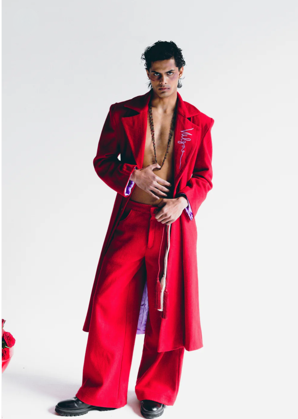 VALENCE SIGNATURE RED WOOL TRENCH