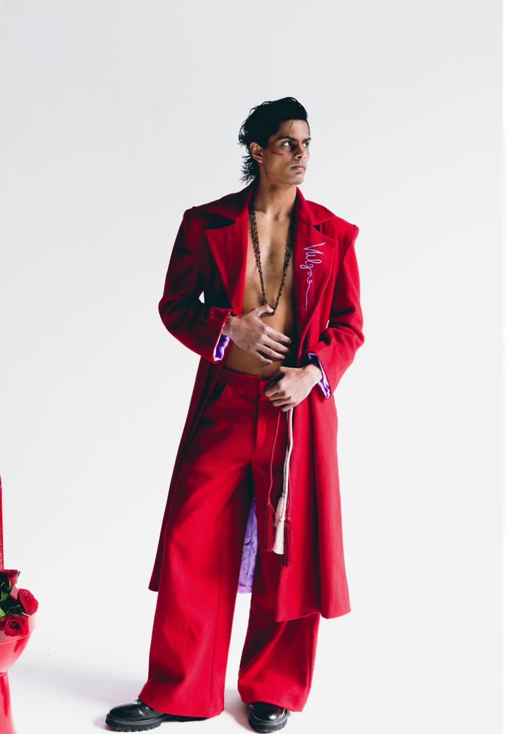 VALENCE SIGNATURE RED WOOL TROUSERS