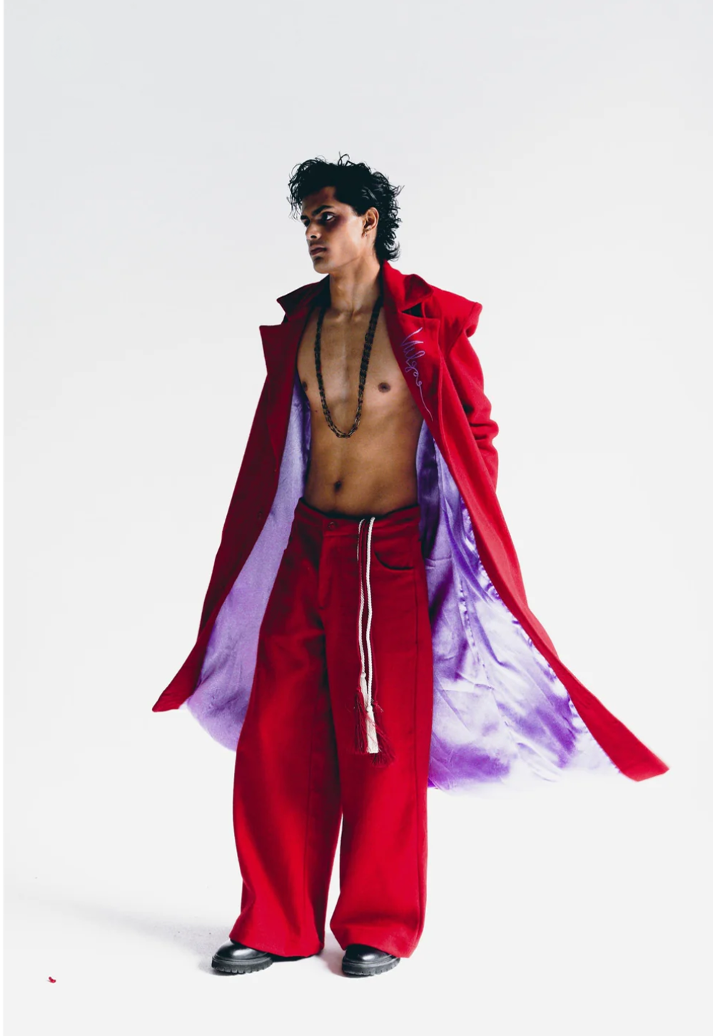 VALENCE SIGNATURE RED WOOL TRENCH